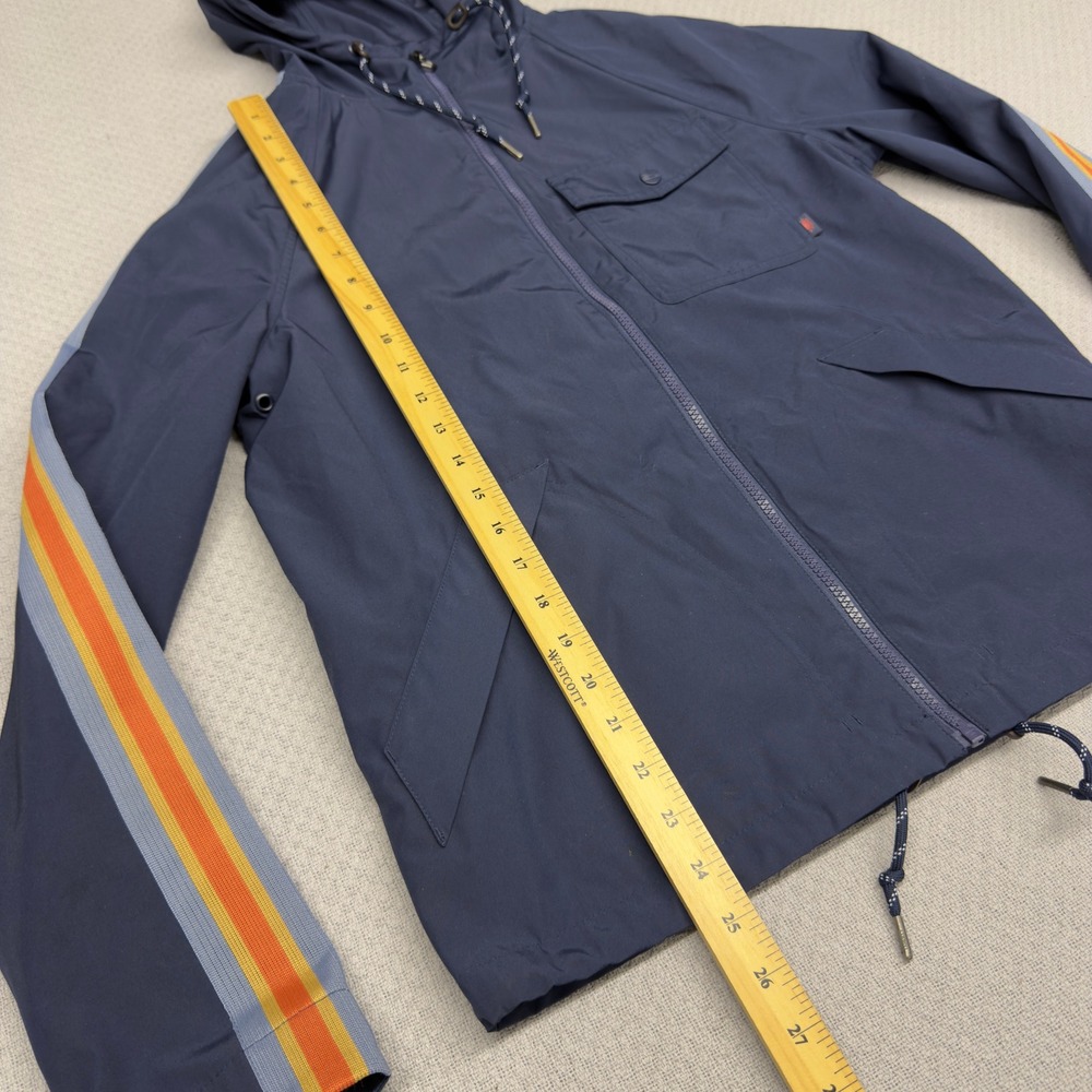 Faherty Jacket Mens XS Navy Blue Hooded Racing Stripe Retro Parka Full Zip - Picture 6 of 7